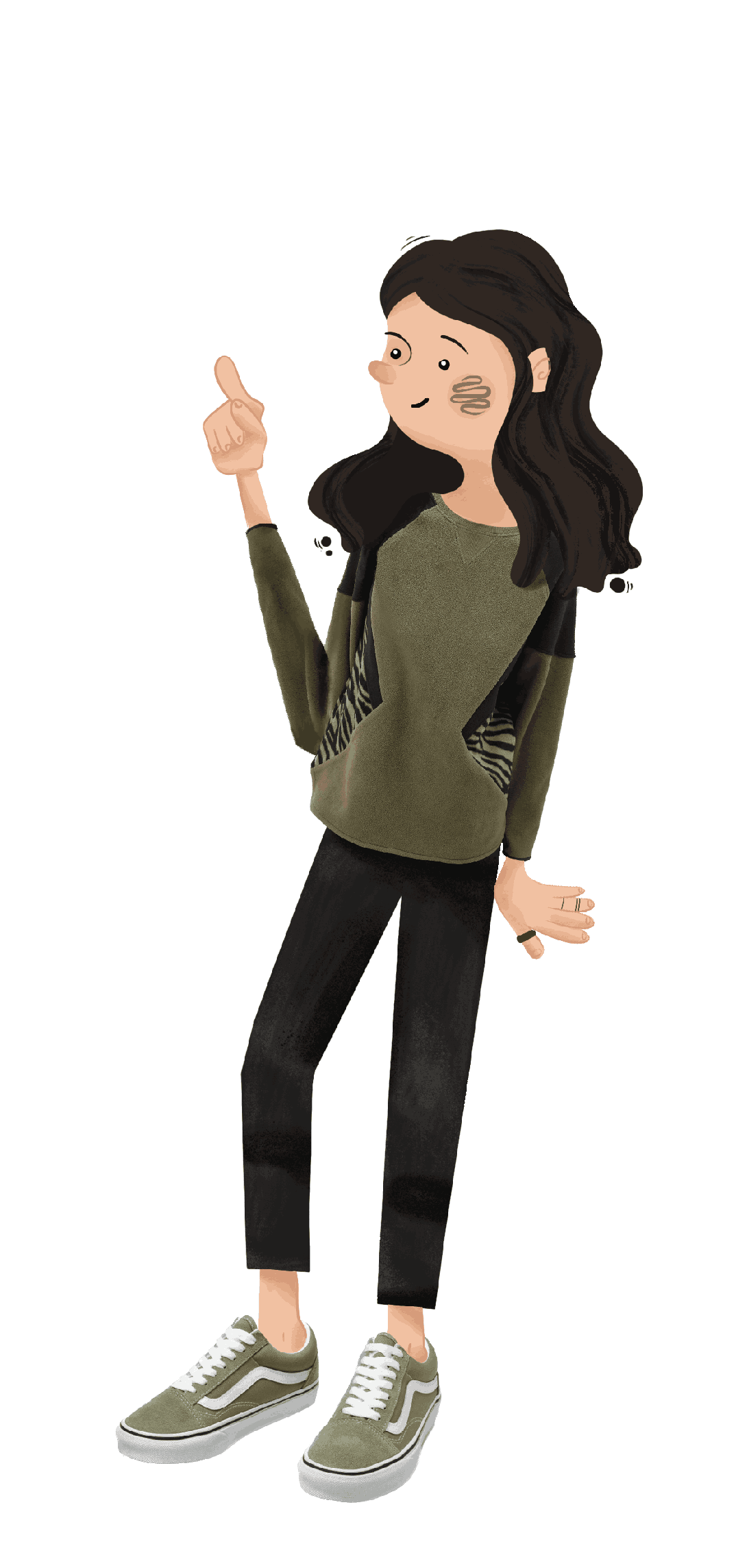 Hand-drawn digital illustration of Diana Leddin, depicting a friendly and creative character with a casual outfit.