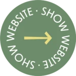 Circular website link badge with a green background, white uppercase text reading "SHOW WEBSITE" in a circular pattern, and a yellow right-facing arrow in the center.