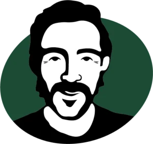 Minimalist portrait logo of a bearded man with a dark green background, representing the La Fine Bouche brand.