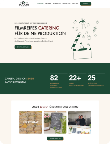 Screenshot of the La Fine Bouche website, featuring high-quality film catering services for productions in Hamburg.