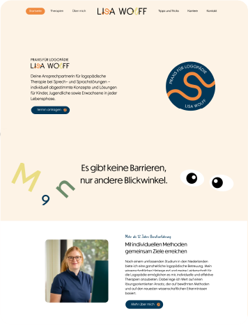 Screenshot of the Lisa Wolff website, showcasing a modern speech therapy practice with a focus on personalized treatment methods.
