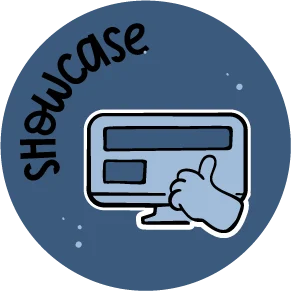 Showcase Icon – About Me Section Showcase icon representing a website screen with a thumbs-up symbol, highlighting featured creative projects.